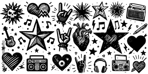 Star and Lightning Illustrations, Edgy tattoo flash designs featuring lightning bolts and skulls