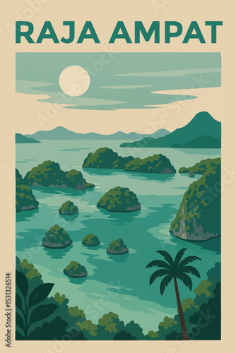 Vintage Poster of Raja Ampat View, a beautiful islands from Indonesia