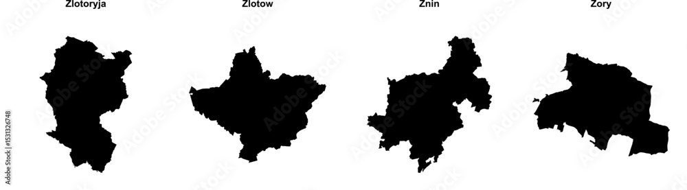 Fototapeta premium Zlotoryja, Zlotow, Znin, Zory outline maps