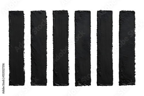 Six textured black bars isolated on transparent background