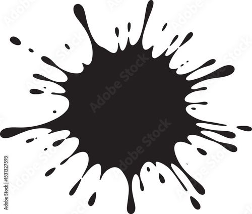 black ink brushed spalsh splatter silhouette, black ink splashes paint brush stroke vector art, black ink painting splash stroke on white background