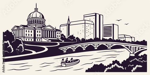 Richmond Skyline Vector with State Capitol, James River, and Historic Landmarks