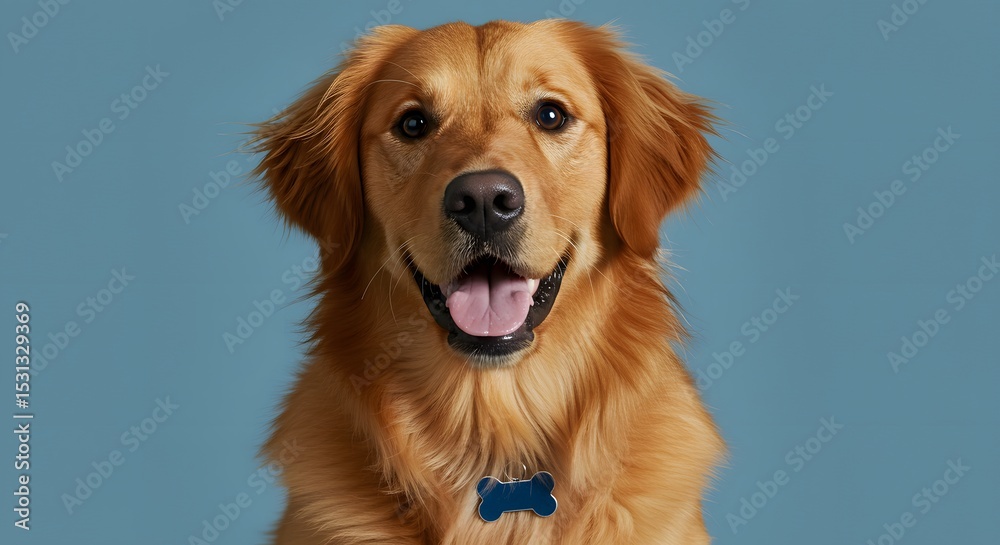 Fototapeta premium Cheerful Golden Retriever Portrait on Blue Background