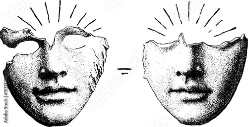 Abstract mask shapes with radiating lines design for creative art projects