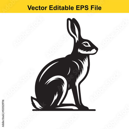 Vector illustration of a sitting hare in black and white