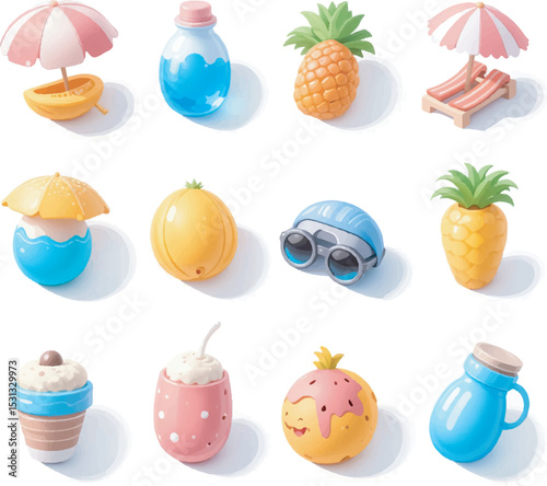 3D Cute Travel & Vacation Icon Set