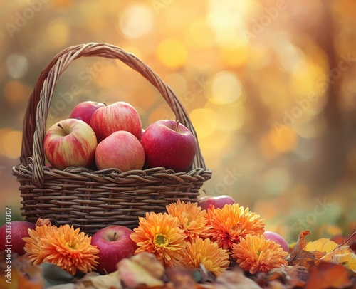 Autumnal basket of apples and flowers (1)