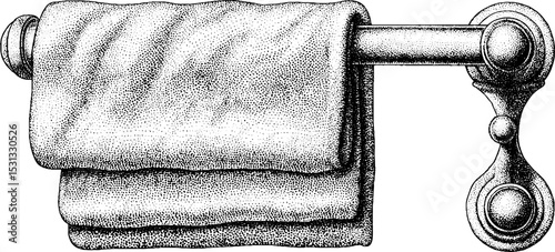 Vintage bathroom towel rack with folded towel illustration for home decor and design