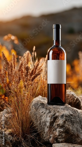 Wine bottle autumn landscape