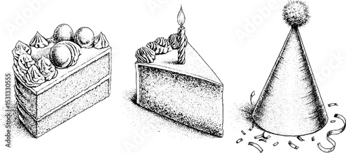 Celebration desserts and candle with festive party hat design