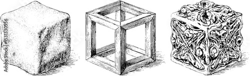 Geometric blueprints and intricate 3d cube designs for creative projects