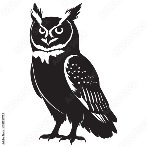 Black and white stylized owl illustration vector graphic