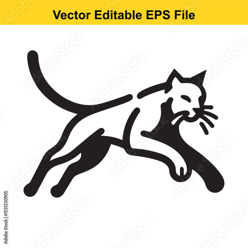 A sleek black silhouette of a cat leaping gracefully
