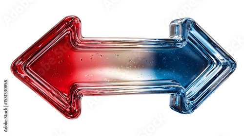 3D arrow pointing right, red white blue colors with modern design.  PNG isolated on a transparent background