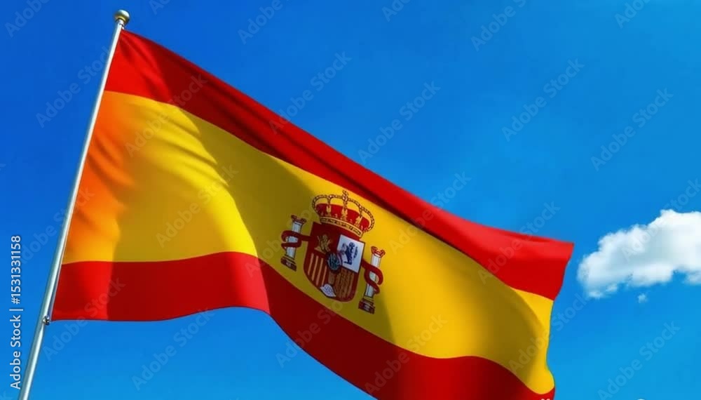 spain wavin flag slow motion footage. smooth wave static camera shot