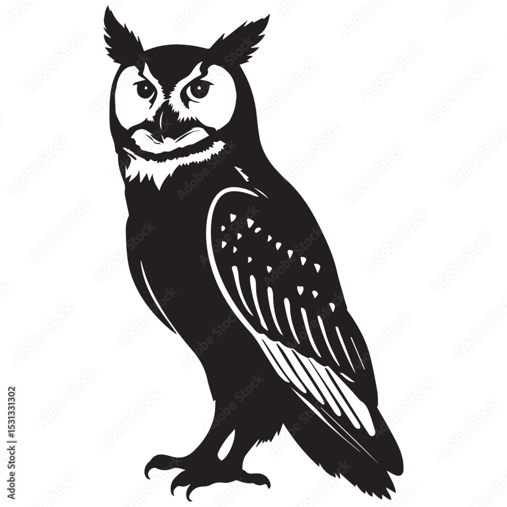 Obraz premium Majestic black and white owl silhouette illustration