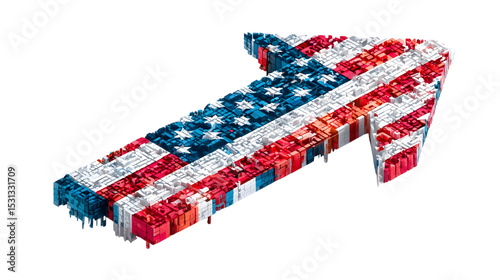 Patriotic Arrow Made of Red White and Blue Stars. American Flag Themed Symbol. Representing patriotism and Independence Day celebrations. PNG isolated on a transparent background