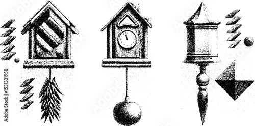 Vintage cuckoo clock designs with pendulum elements for home decor and craft projects