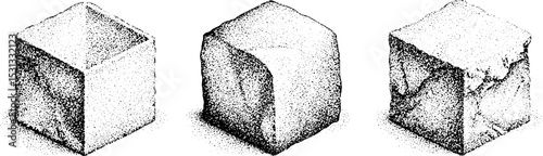 Abstract geometric cubes with dissonant angles and textures