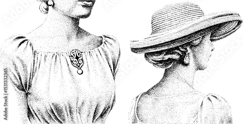 Edwardian elegance featuring tea dress and straw boater hat in vintage style