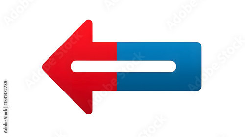 flat 2D arrow icon pointing left, red white blue arrow PNG, modern interface design, vector look.  mark isolated on png transparent background	