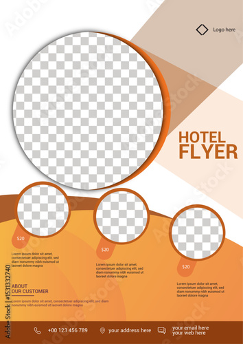 Modern Hotel Flyer Template with Pricing and Image Placeholders in Orange Theme