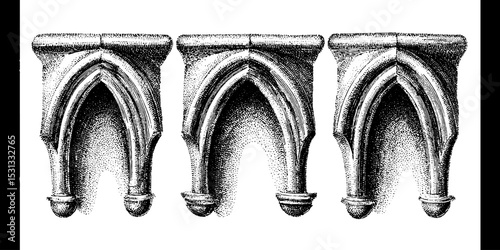 Architectural elements: detailed depiction of flying buttress and secondary arch designs