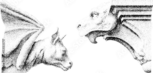 Gothic gargoyle and wing design for architectural decor or historical study