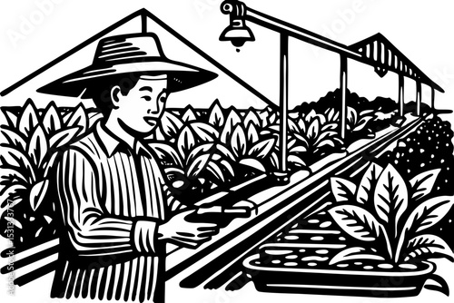 Sustainable Farming Greenhouse Cultivation and Modern Agriculture, farmer, greenhouse, agriculture, farming, plants, renewable, sustainable, labor, progress, effort, lighting, innovation, friendly, pr