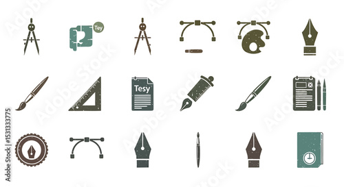 Vector icons Set of  Collection of Vintage Design Tools and Instruments. Vector Illustrations photo