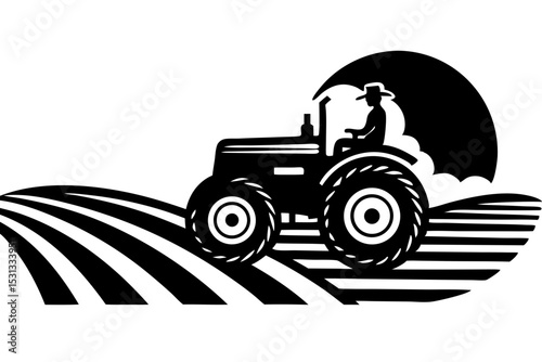 Vintage Tractor in Farm Field Classic Agriculture Illustration, tractor, farming, agriculture, field, rural, economics, wheels, sustainable, labor, policy, effort, machinery, innovation, peaceful, liv