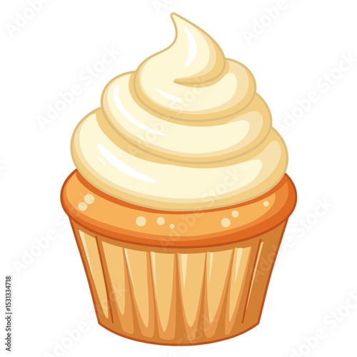 Cupcake with vanilla frosting vector, on transparent background, perfect for dessert lovers