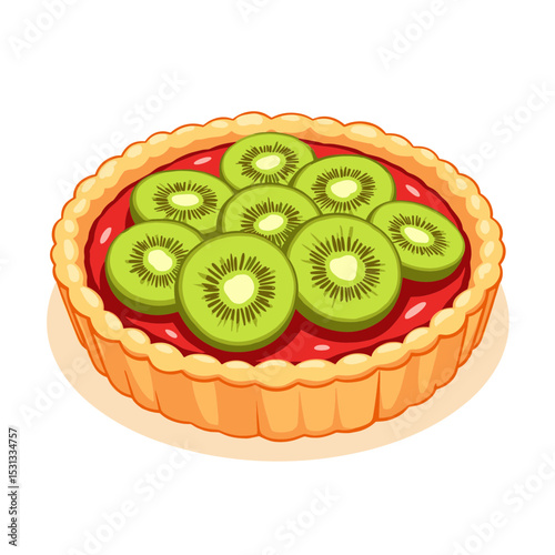 Fruit tart with kiwi slices vector, on transparent background, perfect for dessert recipes, culinary illustrations