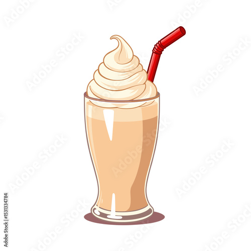 Milkshake vector, creamy swirl in glass on transparent background, ideal for food enthusiasts