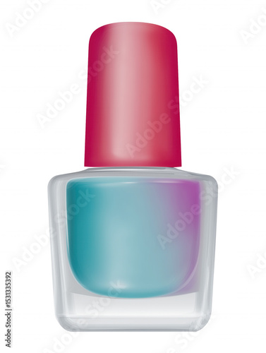Single bottle of nail polish with blue to purple gradient on transparent background