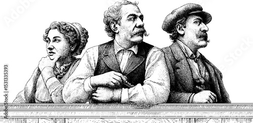 Market traders and street vendors: historical illustration for cultural heritage and design projects