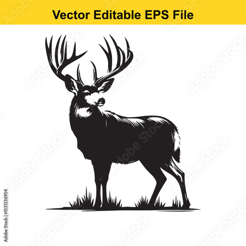 Majestic Mule Deer Buck Silhouette in Vector EPS Format