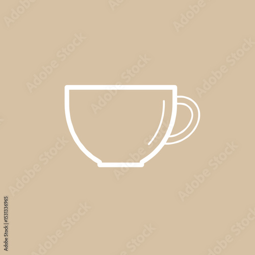 Minimalist white coffee cup illustration on beige background  