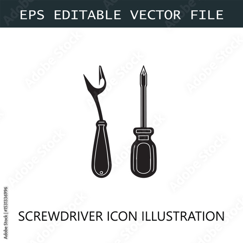 Screwdriver Icon Logo Vector Image in Black and White
