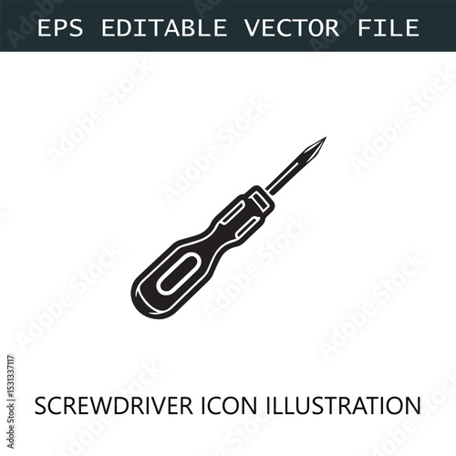 Screwdriver Icon Logo Vector Image in Black and White
