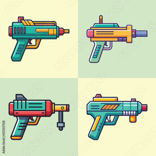 Laser Gun Flat Illustration Futuristic Sci-Fi Blaster Vector Design