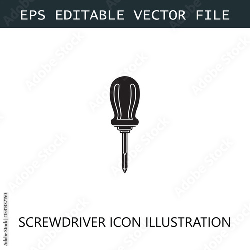 Screwdriver Icon Logo Vector Image in Black and White
