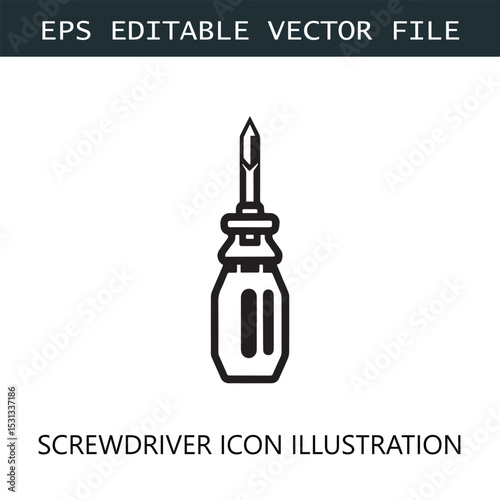 Screwdriver Icon Logo Vector Image in Black and White
