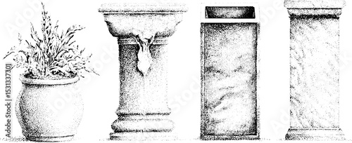 Outdoor planter and water basin set with column and seating