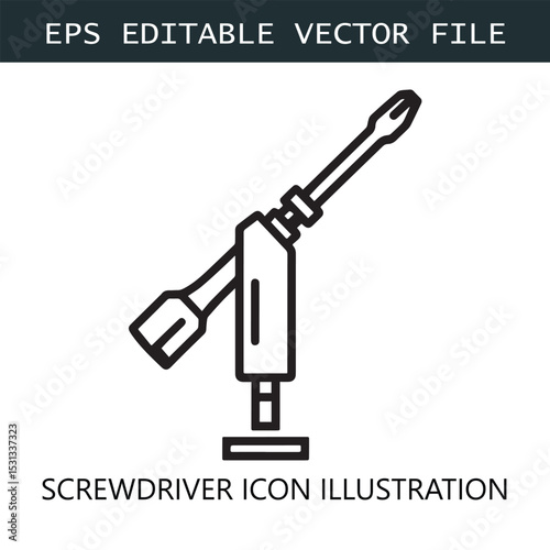Screwdriver Icon Logo Vector Image in Black and White
