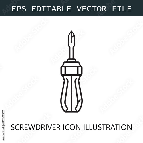 Screwdriver Icon Logo Vector Image in Black and White
