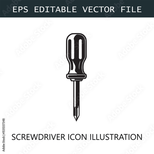 Screwdriver Icon Logo Vector Image in Black and White
