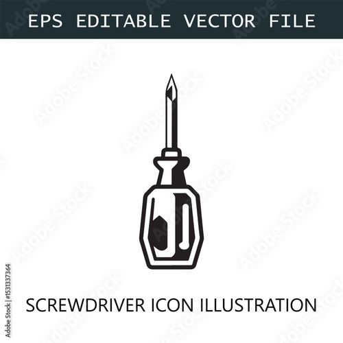 Screwdriver Icon Logo Vector Image in Black and White
