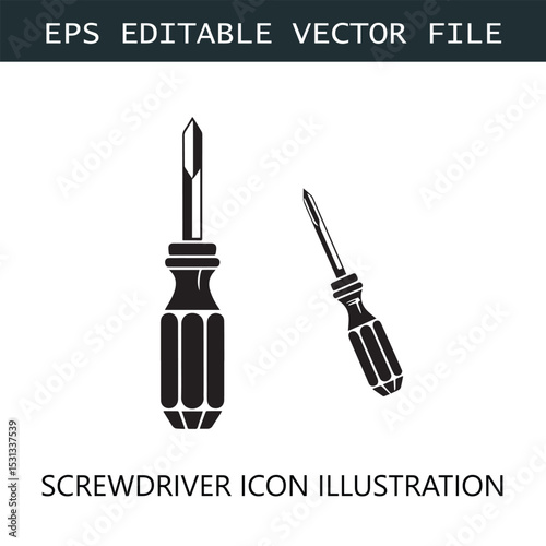 Screwdriver Icon Logo Vector Image in Black and White
