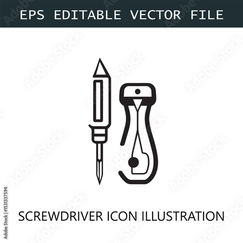 Screwdriver Icon Logo Vector Image in Black and White
